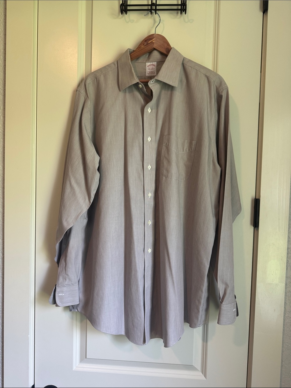 Brooks Brothers Men's Brown and White Striped Long Sleeve Dress Shirt
